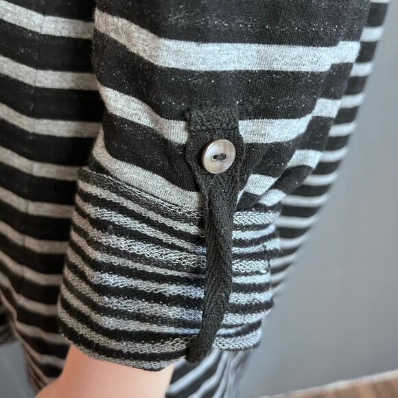 Soft Surroundings Blk/Wh Striped Tie Neck Top Med Hood Coastal Nautical Oversize - Picture 5 of 7